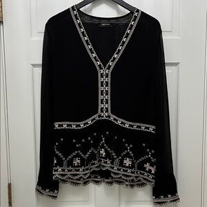 Magali Pascal Semi - Sheer Long Sleeve w/ Creme Embroidery - Size Medium